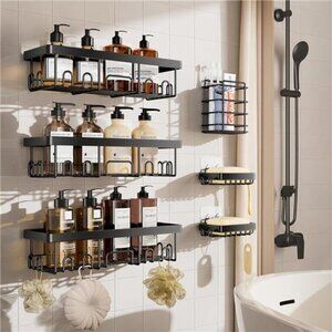 Adhesive Shower Caddy 6-Pack Large Bathroom Organizers Storage Soap Holder